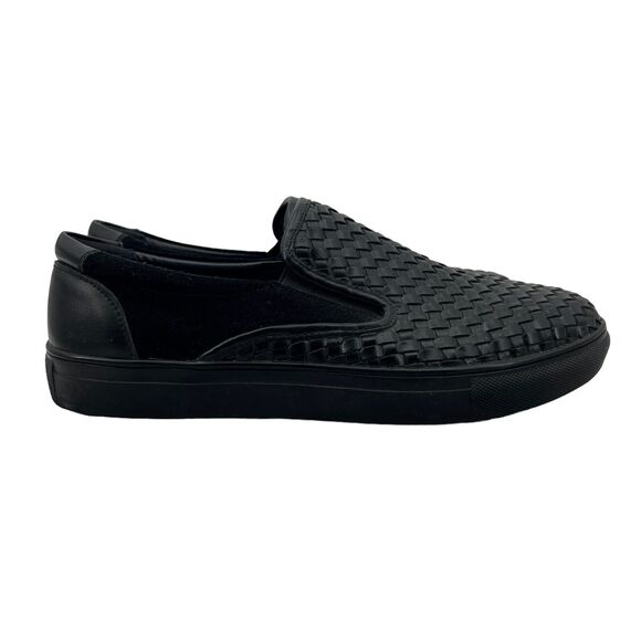 Joseph Abboud Mens 10 Loafer Black Intrecciato Leather Slip On Shoes Sneakers - Picture 1 of 13
